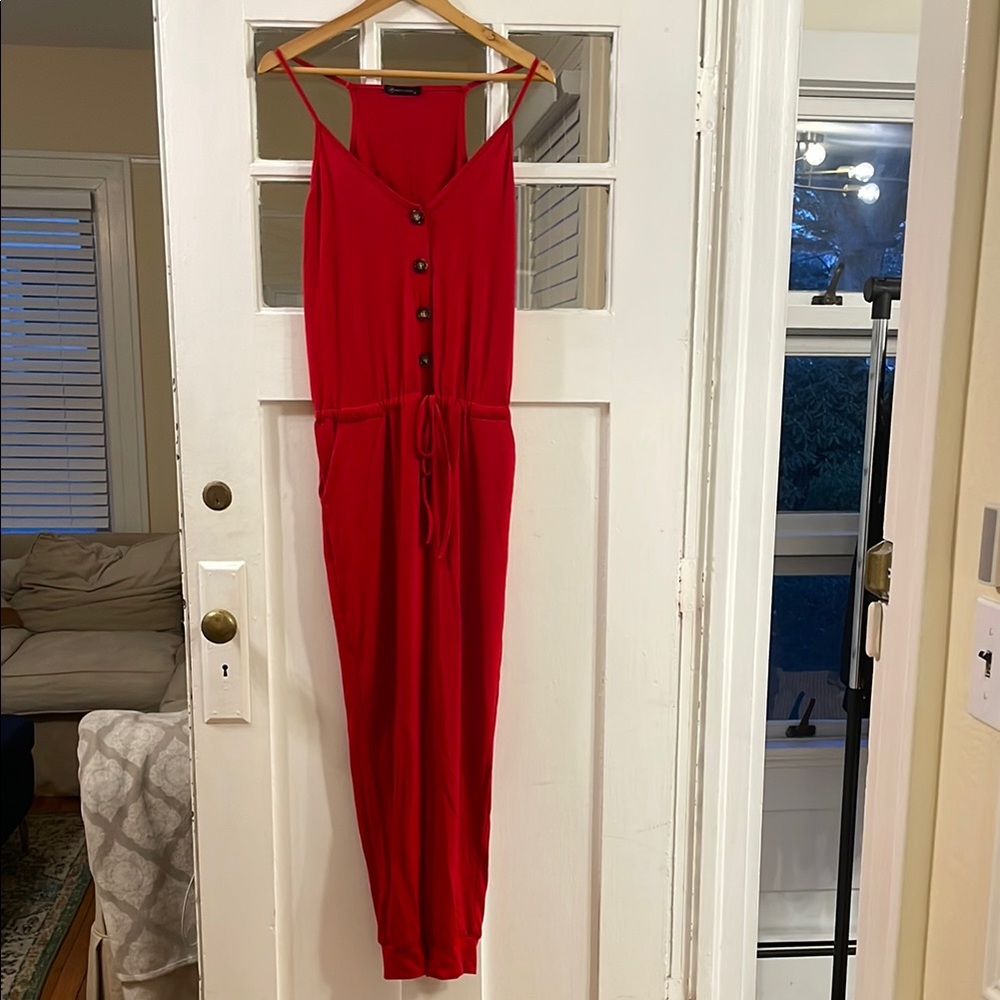 Red Button-Down Jumpsuit